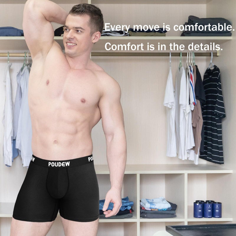 POUDEW Men's Breathable Viscose Moisture Wicking No Roll Waistband Tagless Underwear Boxer Briefs, Pack of 5 (Medium, Black/Black/Black/Black/Black) - Image 2
